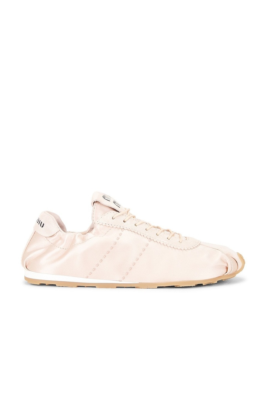 Miu Miu Plume Raso Sneaker in Cipria pink satin ballet slipper tennis shoe